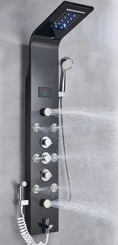 BUNDELPROMO Douchepaneel Wellnessdouche SaniSupreme Sicilie zwart met Multifunctionele Handdouche met LCD