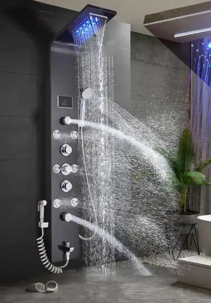 BUNDELPROMO Douchepaneel Wellnessdouche SaniSupreme Sicilie zwart met Multifunctionele Handdouche met LCD