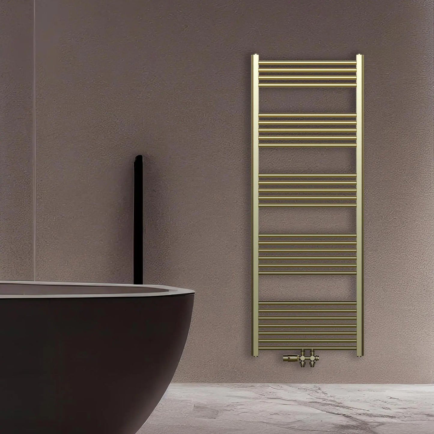 Badkamer Radiator Handdoekverwarming PremiumLine mini Geborsteld Goud Middenaansluiting  1200X600 - 414 WATT SaniSupreme