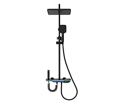 SaniSupreme AquaFlow LCD Thermostatisch opbouw doucheset 4-weg systeem 31 x 25 cm. regendouche mat zwart Sanisupreme