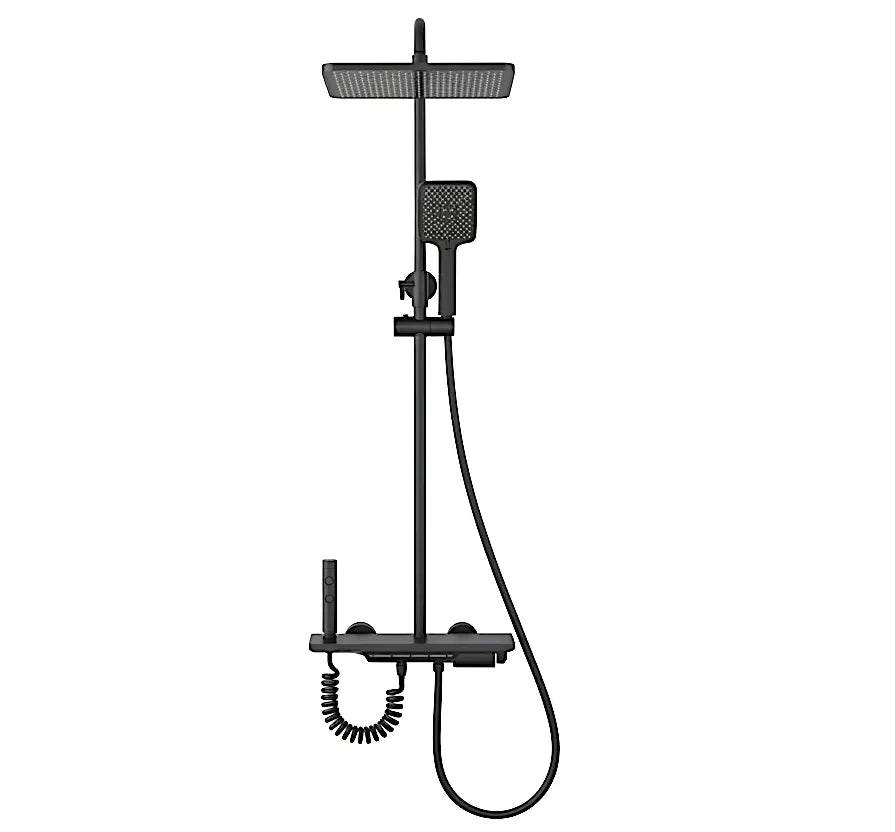 SaniSupreme AquaFlow LCD Thermostatisch opbouw doucheset 4-weg systeem 31 x 25 cm. regendouche mat zwart Sanisupreme