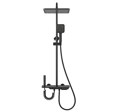 SaniSupreme AquaFlow LCD Thermostatisch opbouw doucheset 4-weg systeem 31 x 25 cm. regendouche mat zwart Sanisupreme