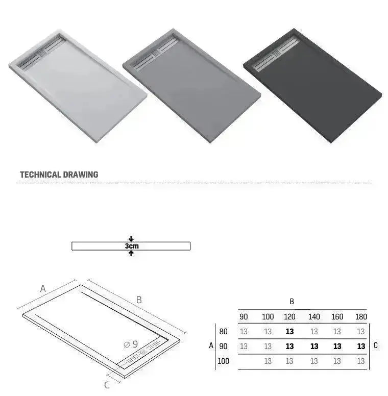 Douchebak SaniSupreme Thin 120x80x3 cm Excl.Sifon Composietsteen Rechthoek Mat Wit