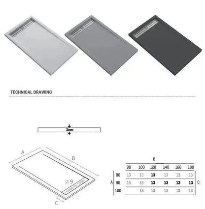 Douchebak SaniSupreme Thin 120x80x3 cm Excl.Sifon Composietsteen Rechthoek Mat Wit