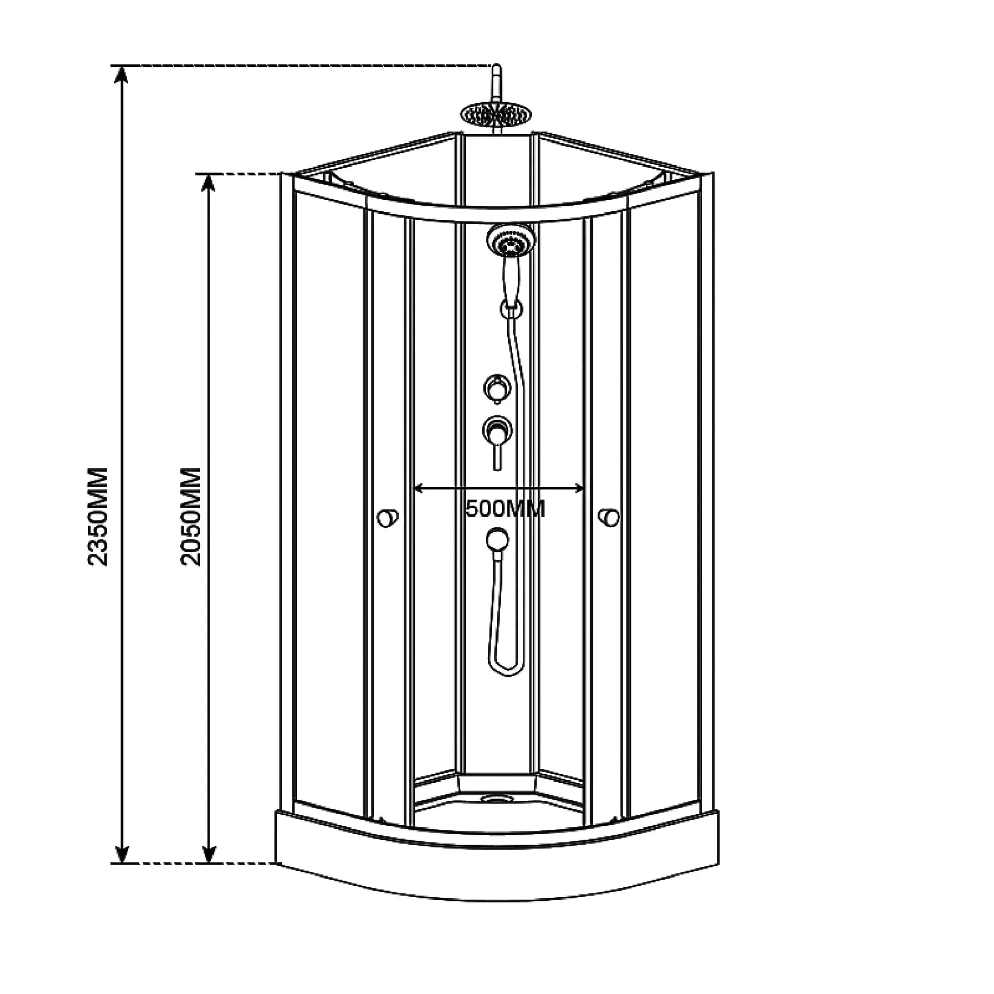 Douchecabine SaniSupreme® AquaPlus 90 x 90 x 200 cm kwartrond incl douchebak en regendouche, handdouche
