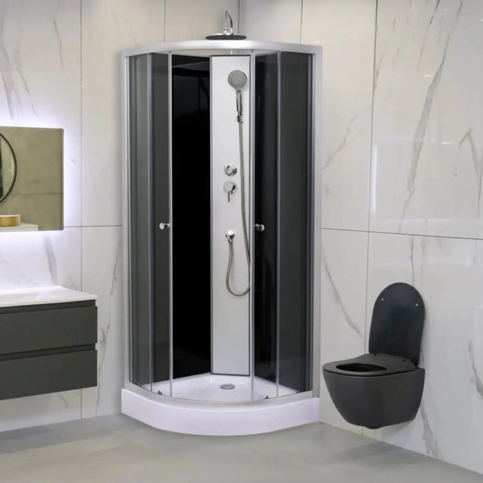 Douchecabine SaniSupreme® AquaPlus 90 x 90 x 200 cm kwartrond incl douchebak en regendouche, handdouche