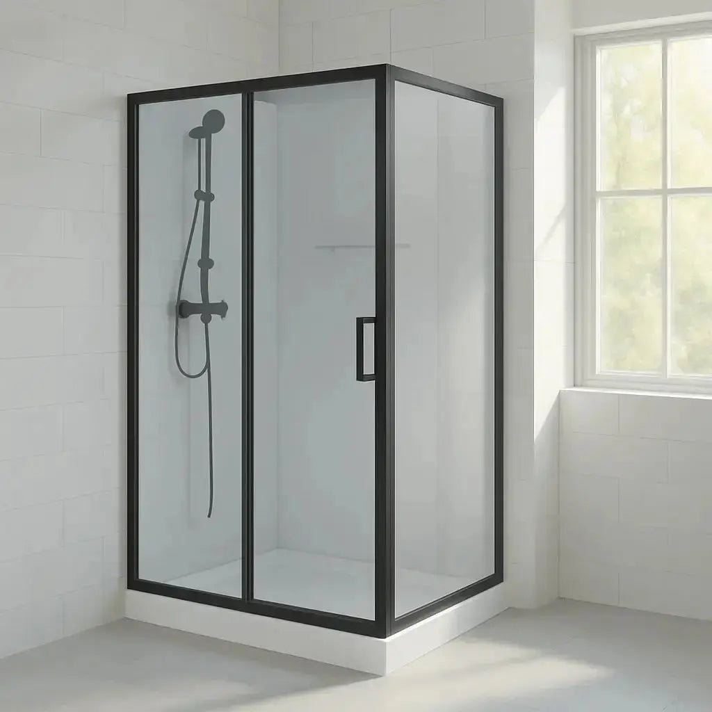 Douchecabine SaniSupreme® AquaPlus Renova compleet met schuifdeur - 120X225X90 CM - omkeerbaar mat zwart met grijs rookglas