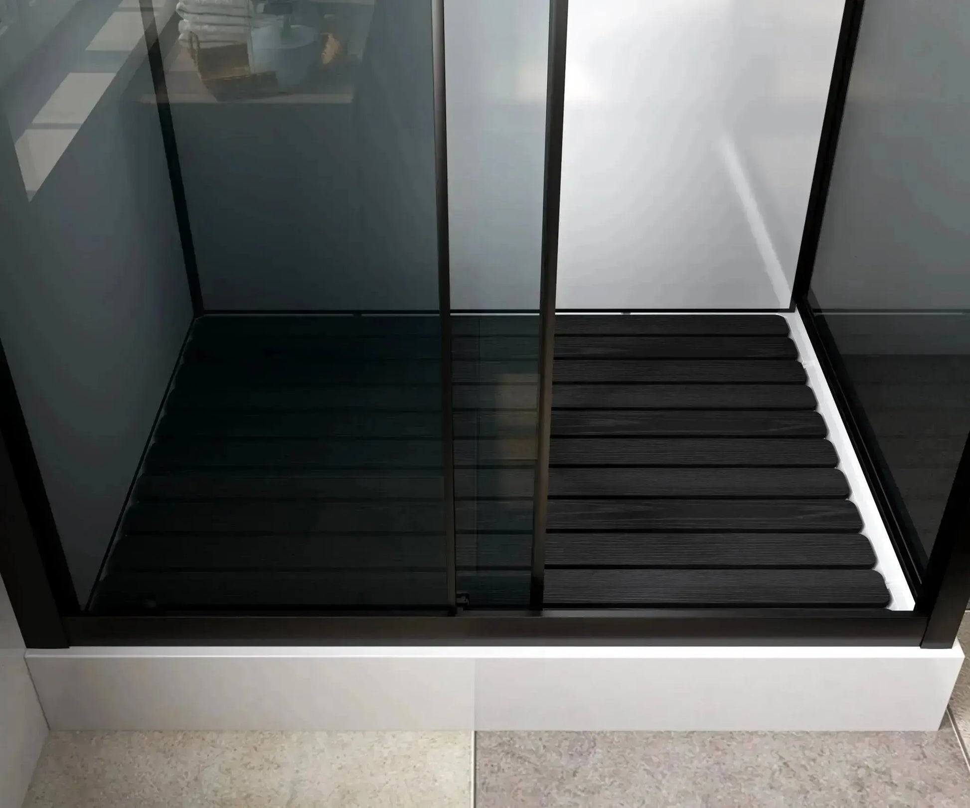 Douchecabine SaniSupreme® AquaPlus Renova compleet met schuifdeur - 90X225X90 CM - omkeerbaar mat zwart met grijs rookglas