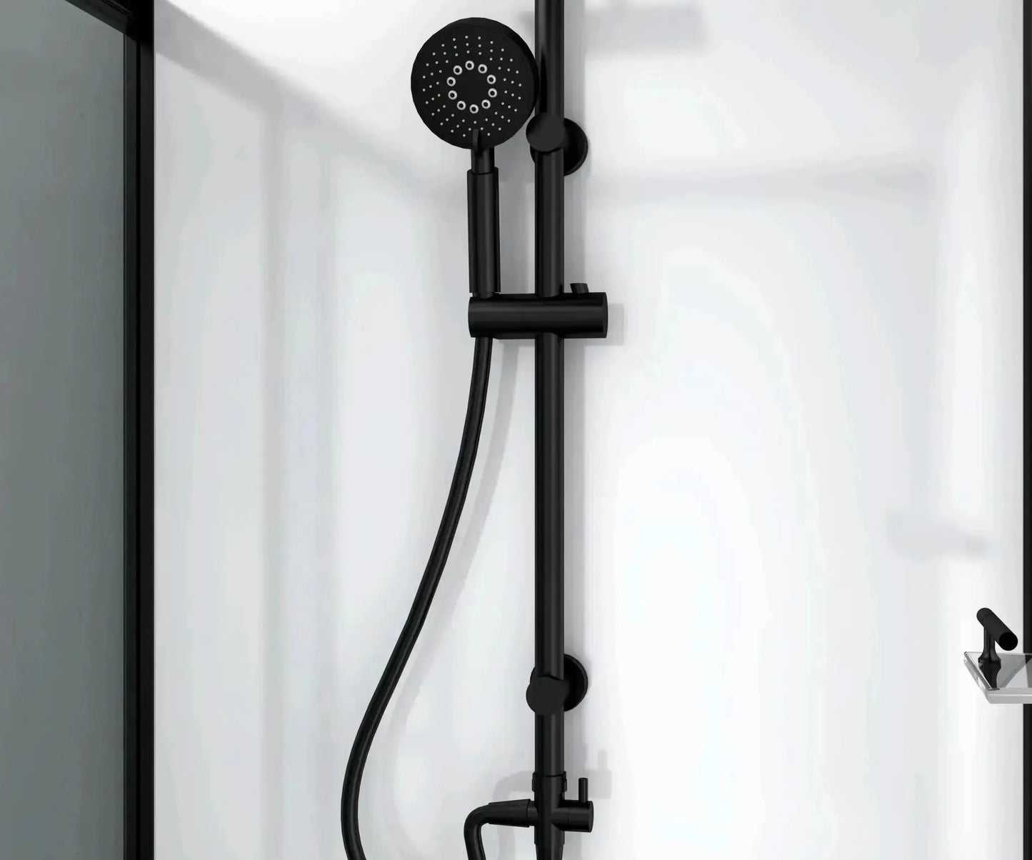 Douchecabine SaniSupreme® AquaPlus Renova compleet met schuifdeur - 90X225X90 CM - omkeerbaar mat zwart met grijs rookglas