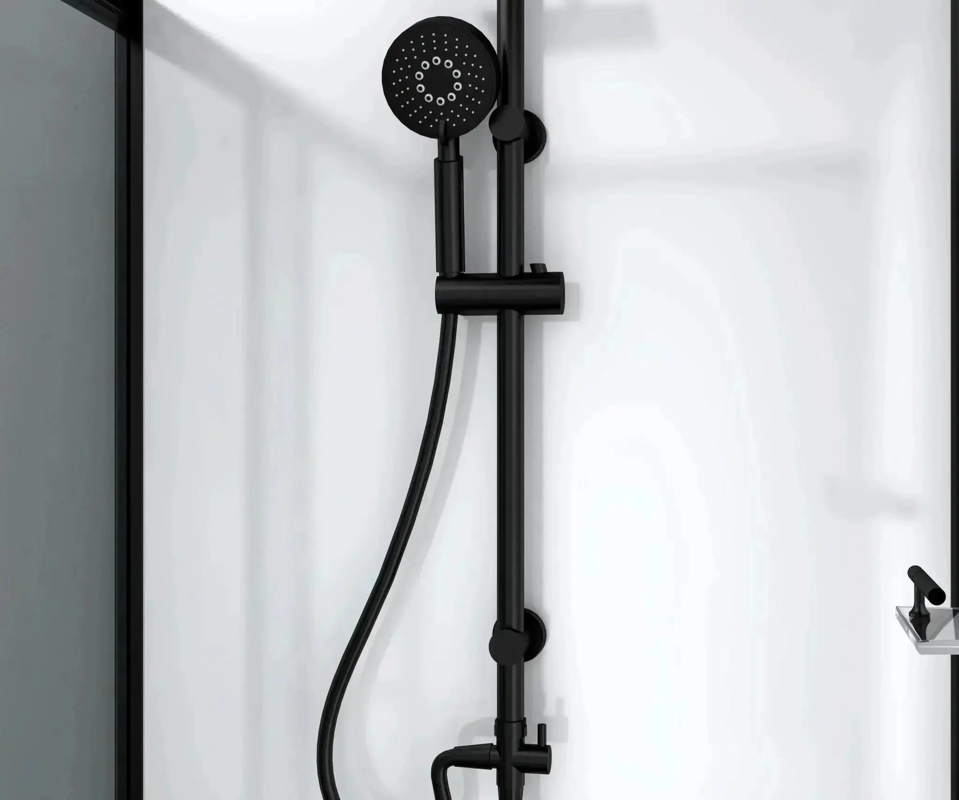 Douchecabine SaniSupreme® AquaPlus Renova compleet met schuifdeur - 90X225X90 CM - omkeerbaar mat zwart met grijs rookglas