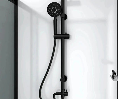 Douchecabine SaniSupreme® AquaPlus Renova compleet met schuifdeur - 90X225X90 CM - omkeerbaar mat zwart met grijs rookglas