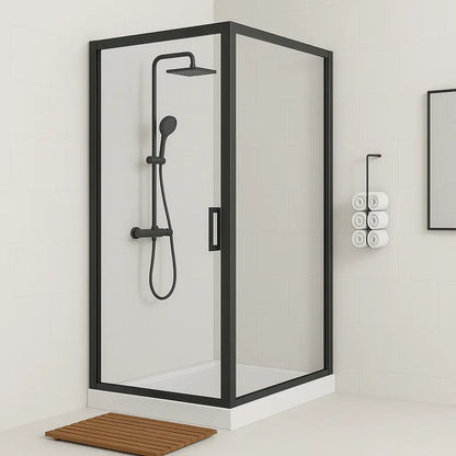 Douchecabine SaniSupreme® AquaPlus Renova compleet met schuifdeur - 90X225X90 CM - omkeerbaar mat zwart met grijs rookglas