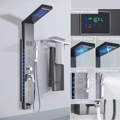 Douchepaneel Opbouwdouche SaniSupreme® Locarno met hand - en voetendouche LCD Premium zwart