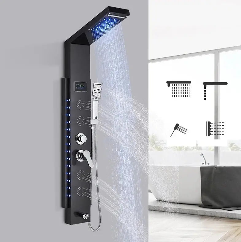 Douchepaneel Opbouwdouche SaniSupreme® Locarno met hand - en voetendouche LCD Premium zwart