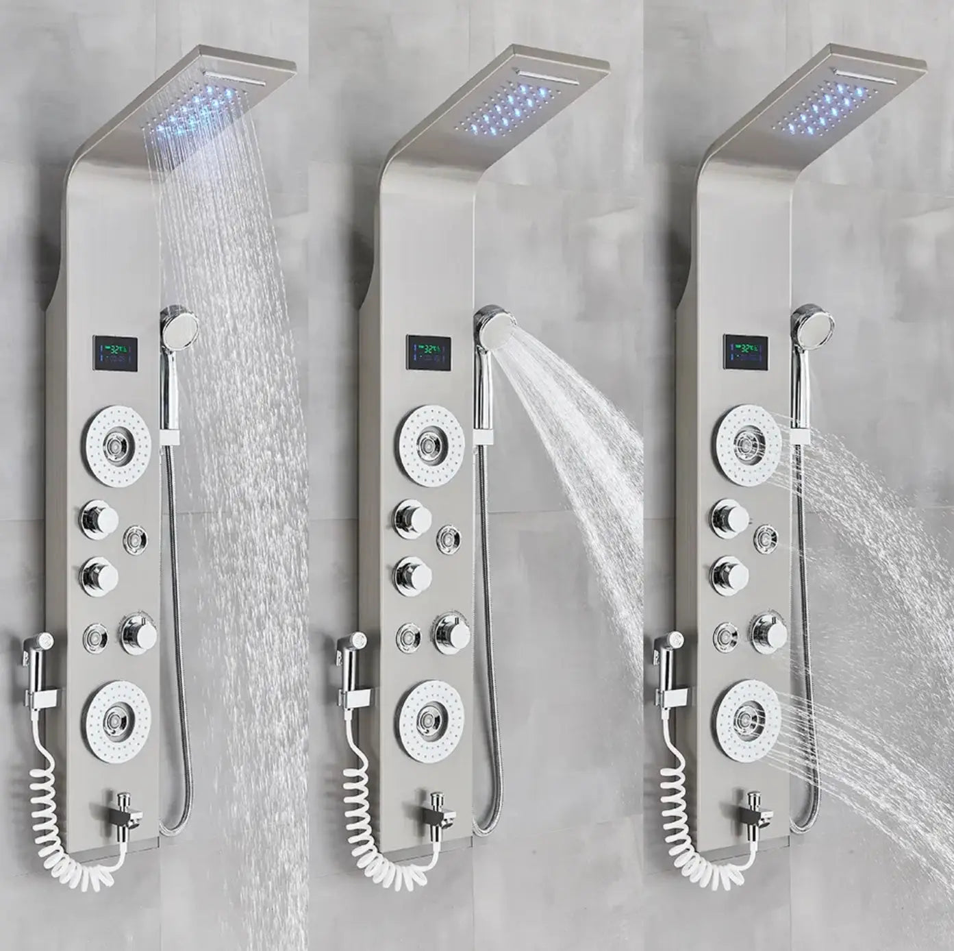 Douchepaneel Opbouwdouche SaniSupreme® Palermo LCD Premium Zilver Brush