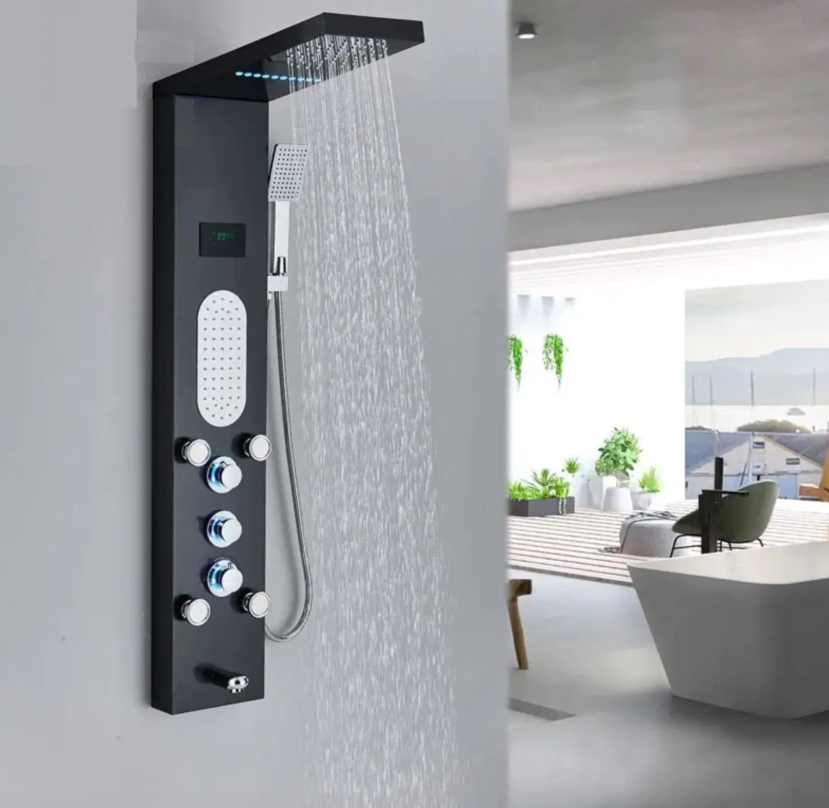 Douchepaneel Opbouwdouche SaniSupreme® Savona LCD Premium mat zwart