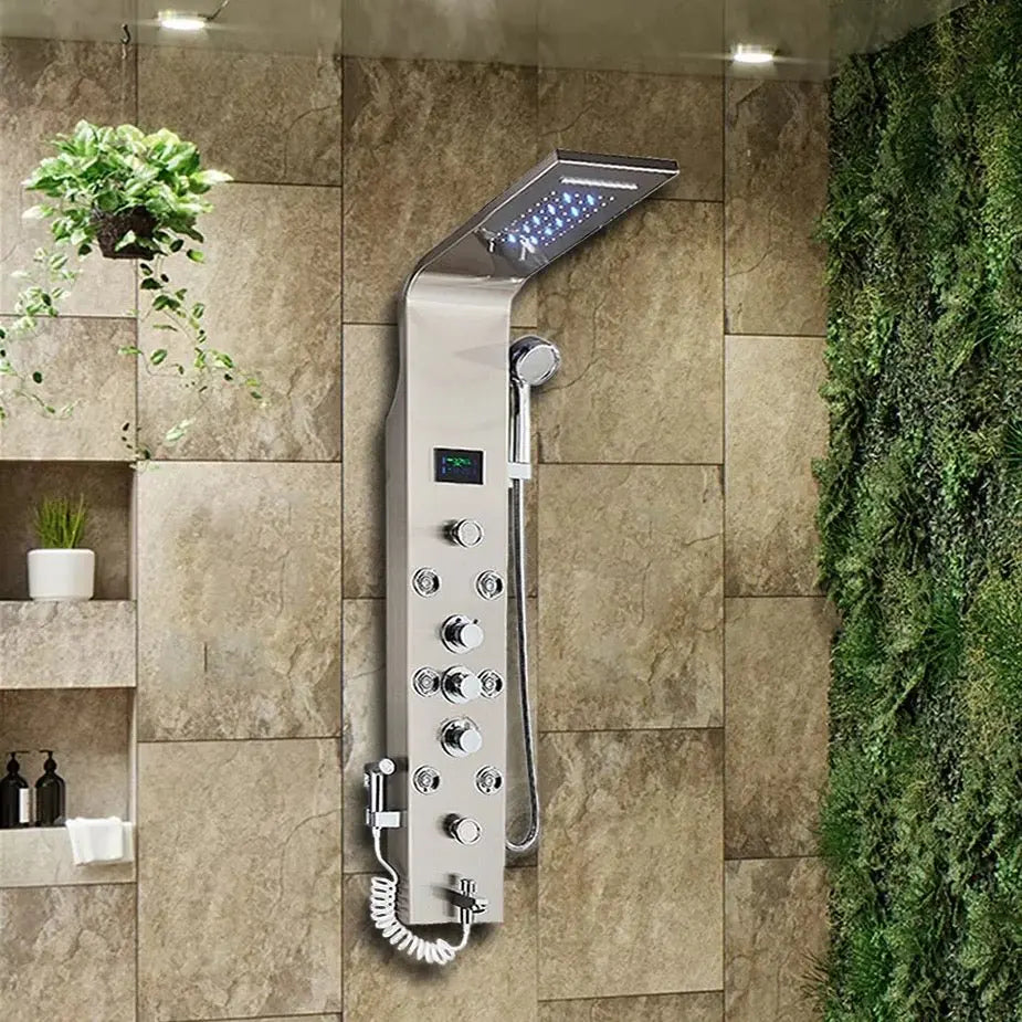 Douchepaneel Opbouwdouche SaniSupreme® Sicilie met hand - en voetendouche LCD Premium zilver brushed