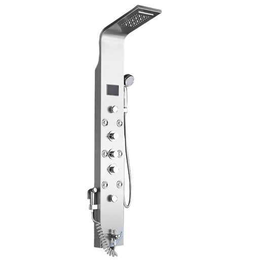 Douchepaneel Opbouwdouche SaniSupreme® Sicilie met hand - en voetendouche LCD Premium zilver brushed