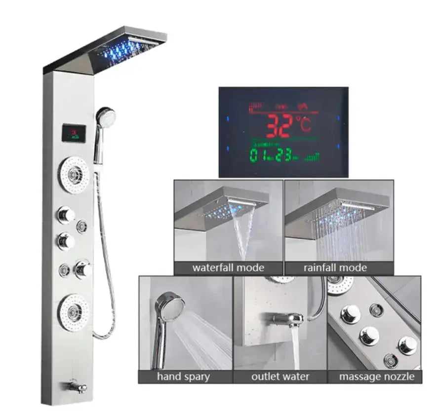 Douchepaneel Opbouwdouche SaniSupreme® Venetië LCD Zilver Geborsteld TK1