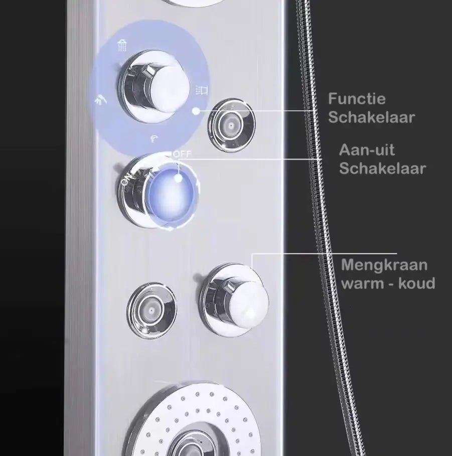 Douchepaneel Opbouwdouche SaniSupreme® Venetië LCD Zilver Geborsteld TK1