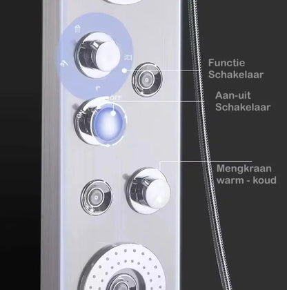 Douchepaneel Opbouwdouche SaniSupreme® Venetië LCD Zilver Geborsteld TK1