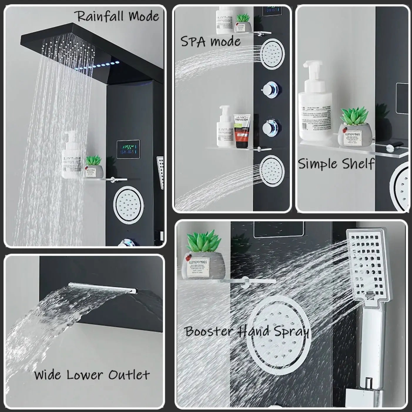 Douchepaneel Regendouche SaniSupreme® Firenze LCD Premium zwart