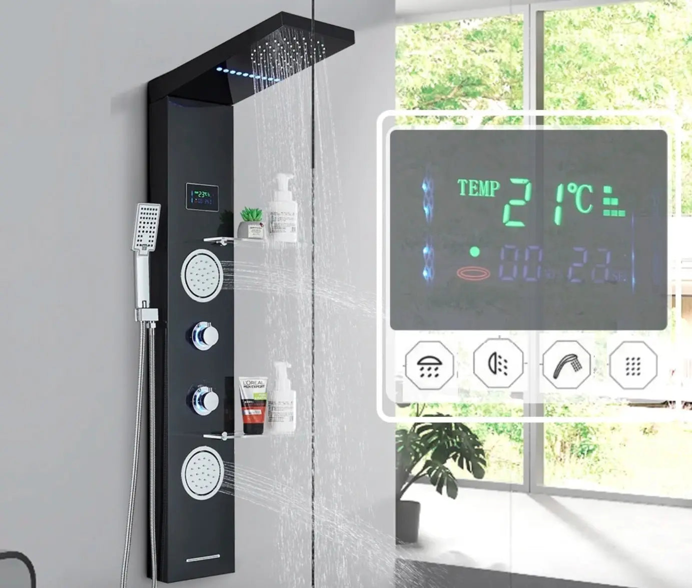 Douchepaneel Regendouche SaniSupreme® Firenze LCD Premium zwart