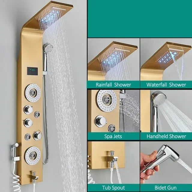 Douchepaneel Regendouche SaniSupreme® Palermo LCD Premium Goud Brushed