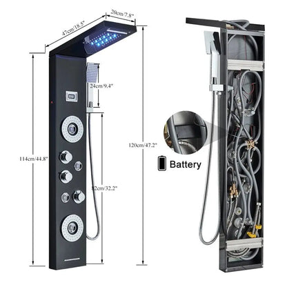 Douchepaneel Regendouche SaniSupreme® Veneto zwart met LED verlichting en Display