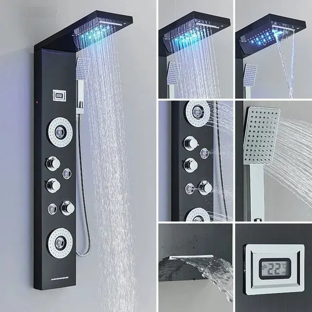 Douchepaneel Regendouche SaniSupreme® Veneto zwart met LED verlichting en Display