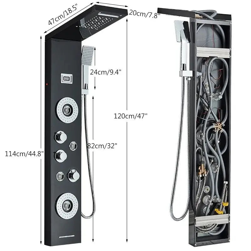 Douchepaneel Regendouche SaniSupreme® Veneto zwart met LED verlichting en Display