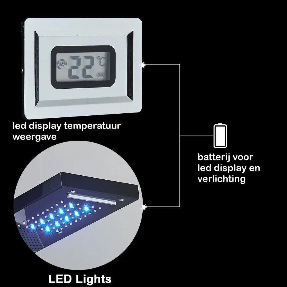 Douchepaneel Regendouche SaniSupreme® Veneto zwart met LED verlichting en Display