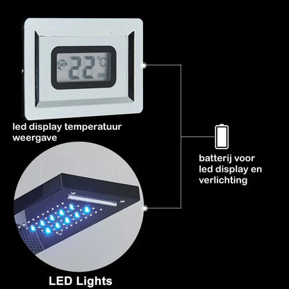 Douchepaneel Regendouche SaniSupreme® Veneto zwart met LED verlichting en Display