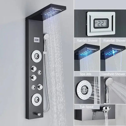 Douchepaneel Regendouche SaniSupreme® Veneto zwart met LED verlichting en Display