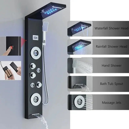 Douchepaneel Regendouche SaniSupreme® Veneto zwart met LED verlichting en Display