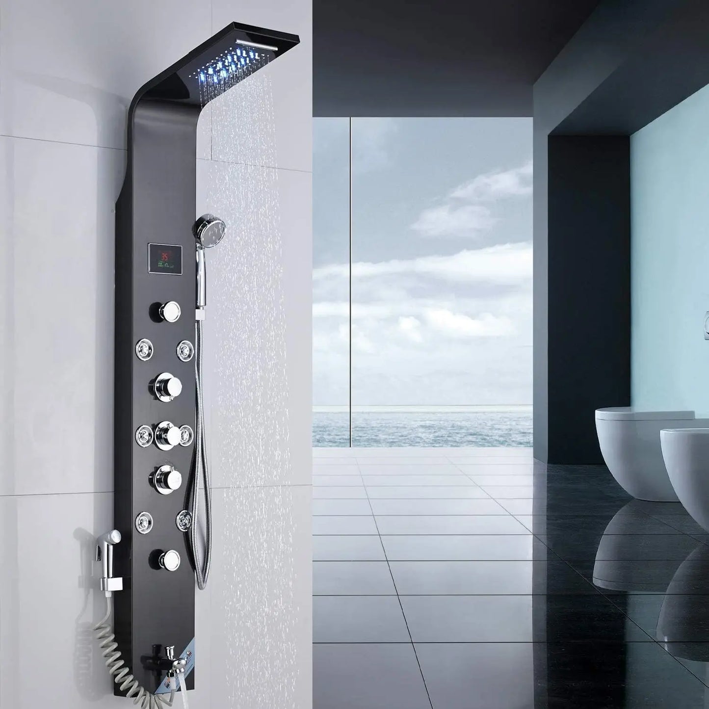 Douchepaneel Wellnessdouche SaniSupreme Sicilie met hand - en voetendouche LCD Premium mat zwart