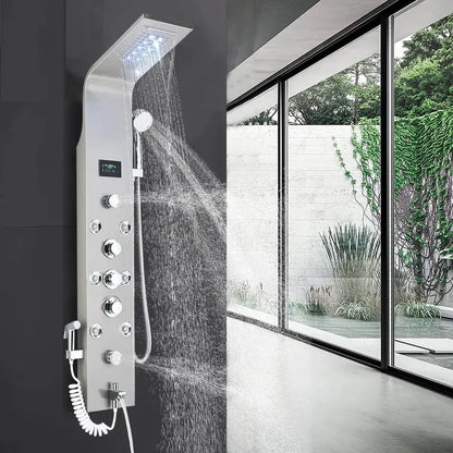 TWEEDEKANS! Douchepaneel Opbouwdouche SaniSupreme® Sicilie met hand- en voetendouche LCD Premium zilver TK3 Sanisupreme