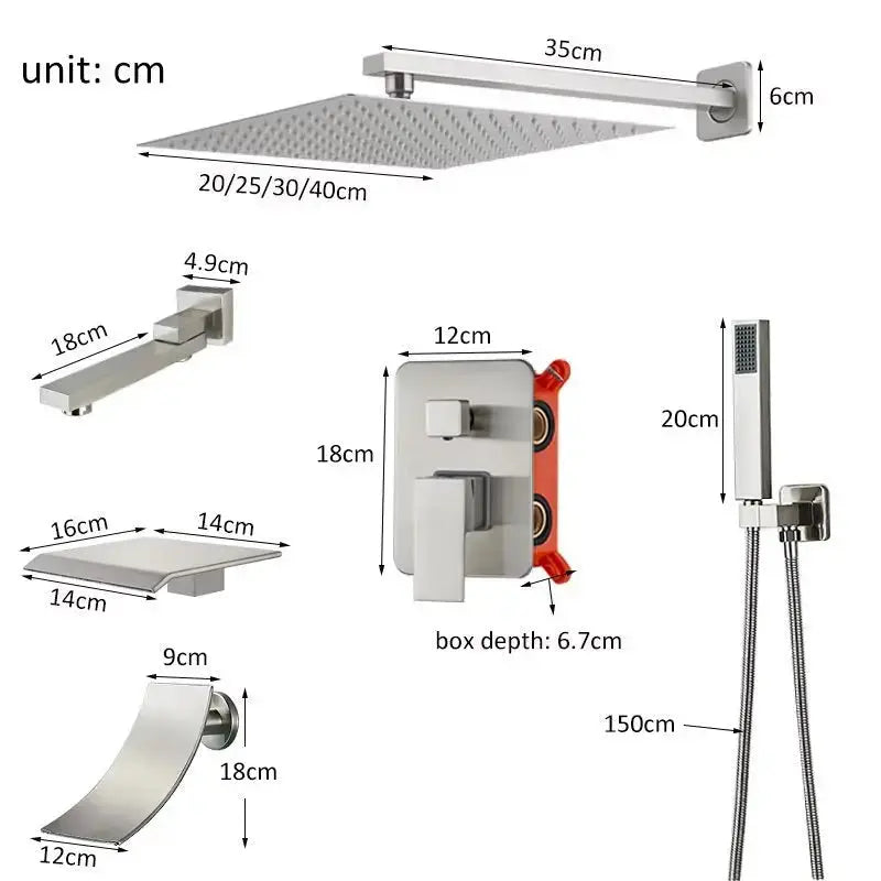 Doucheset Bolivia Premium 30 cm. regendouche vierkant 3 - weg RVS geborsteld