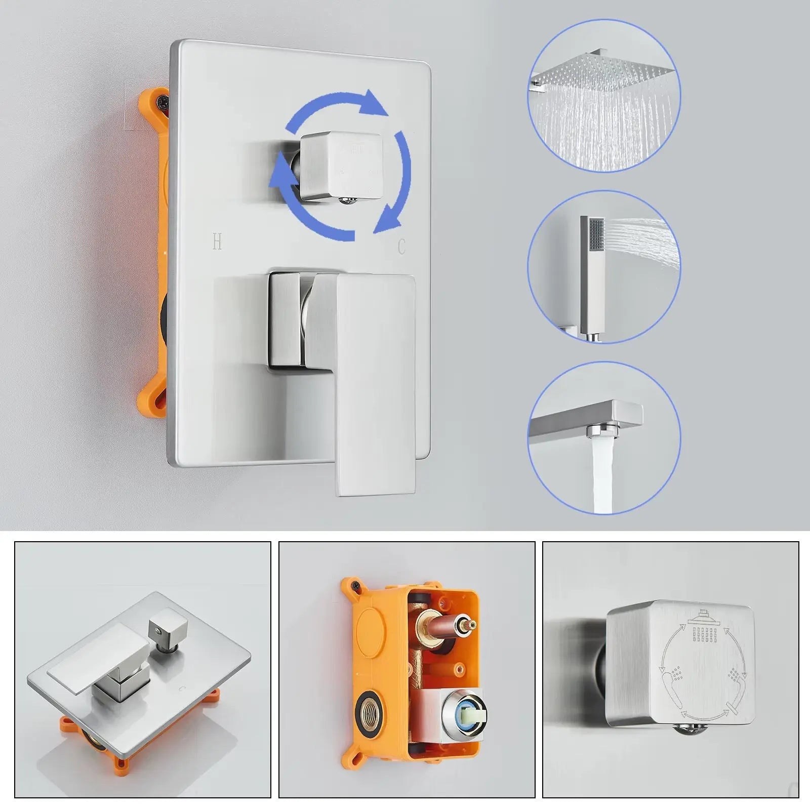 Doucheset Bolivia Premium 30 cm. regendouche vierkant 3 - weg RVS geborsteld