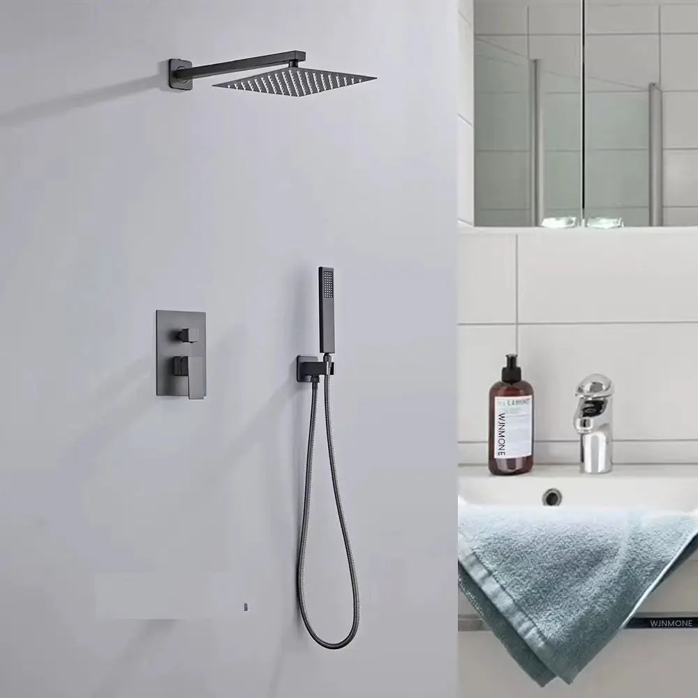 SaniSupreme Doucheset Manhattan 25 cm regendouche vierkant 2-weg Gun Metal inbouw Sanisupreme