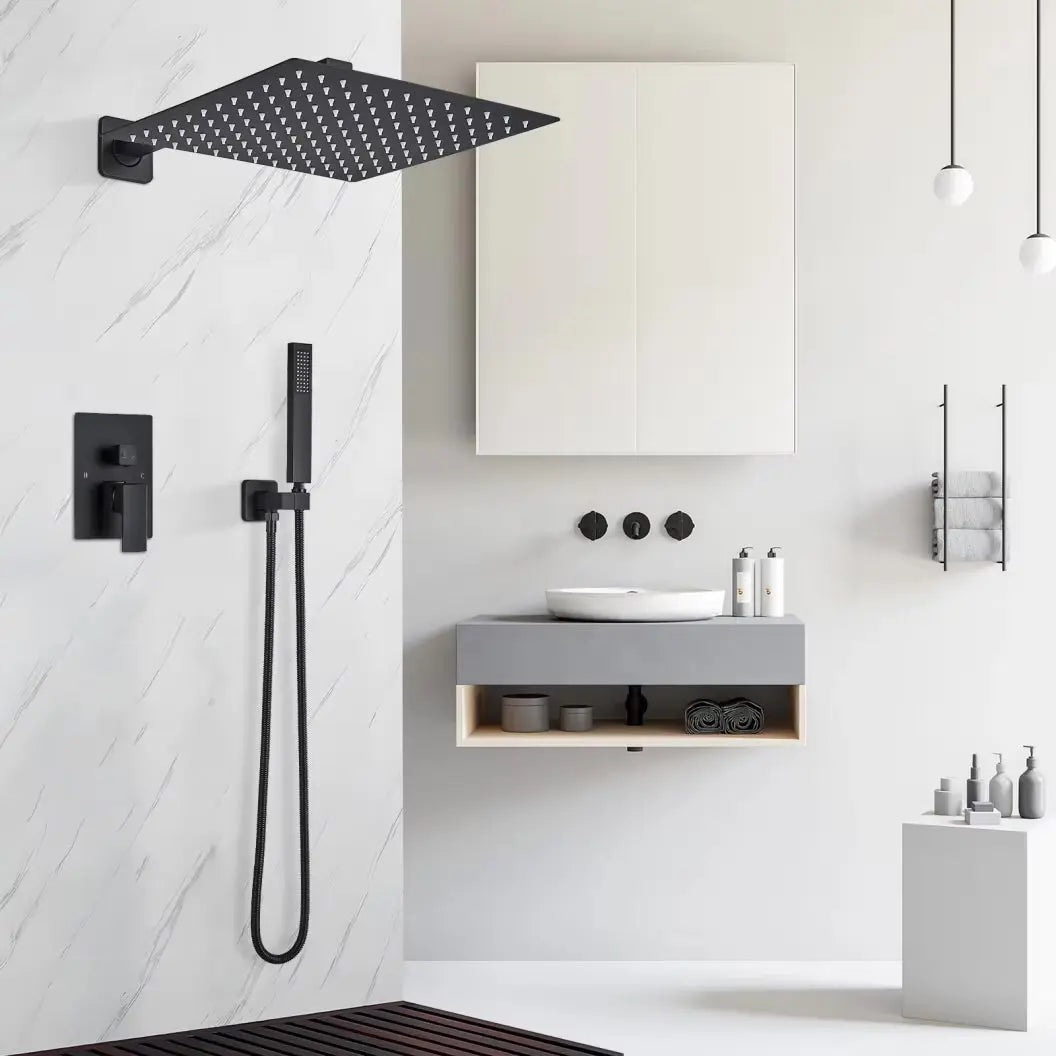 SaniSupreme Doucheset Bolivia Premium 10 inch 25 cm. regendouche vierkant 2-weg zwart inbouw Sanisupreme