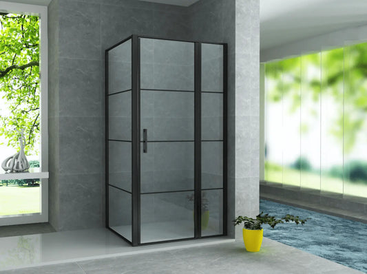 SaniSupreme Creavit Aloni Douchewand Douchecabine Hoekopstelling met draaideur 120x90x195 cm mat zwart raster frame