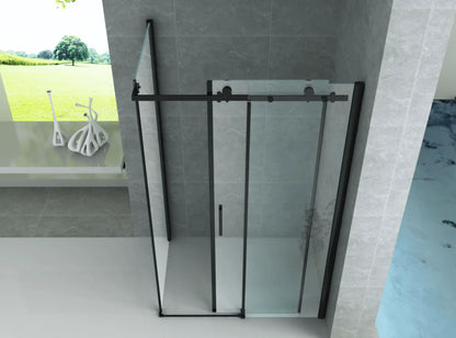 Douchewand Douchecabine Hoekopstelling SaniSupreme Creavit Aloni douchecabine met schuifdeur 140x90x195 cm mat zwart frame