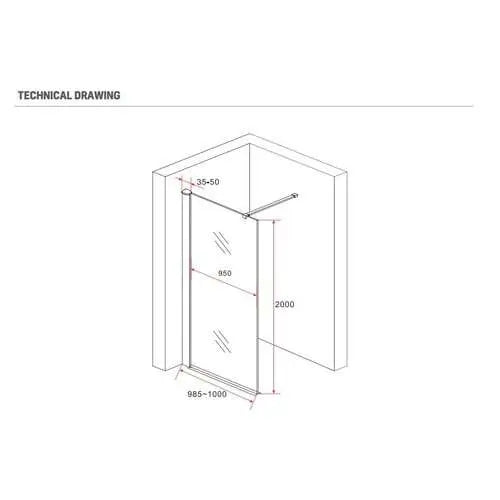Douchewand Sanisupreme BlackLine Series 100X200 CM Rookglas Veiligheidsglas 8 MM Zwart Vlak