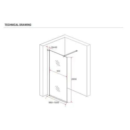 Douchewand Sanisupreme BlackLine Series 100X200 CM Rookglas Veiligheidsglas 8 MM Zwart Vlak