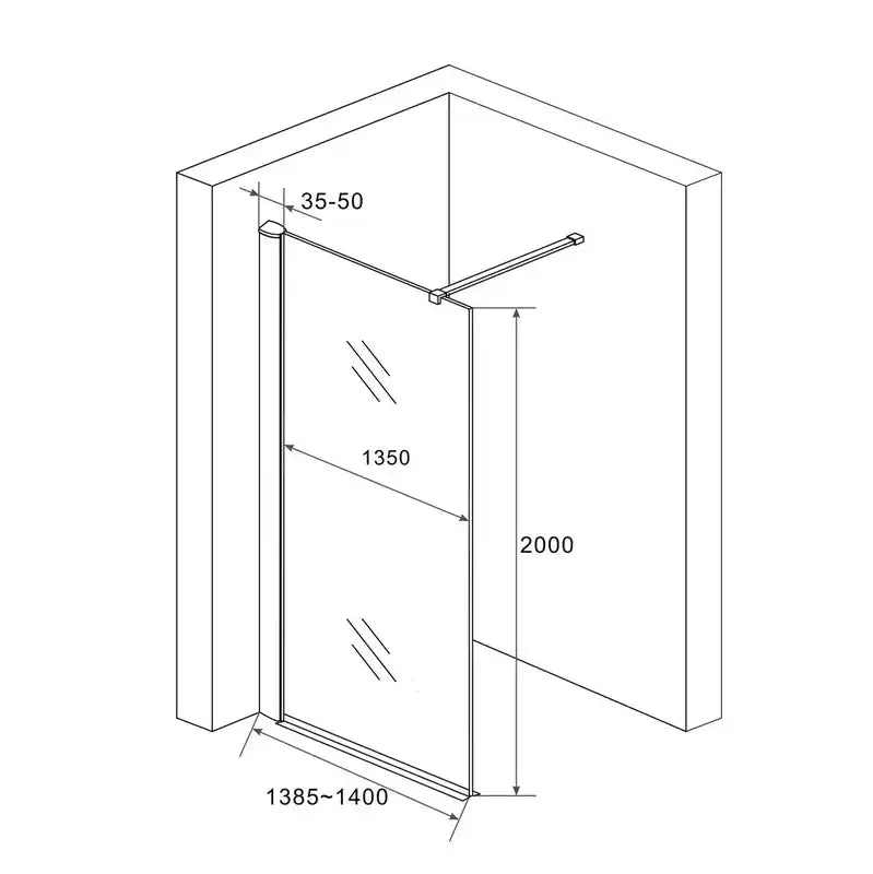 Douchewand Sanisupreme BlacklLine Series 140X200 CM Rookglas Veiligheidsglas 8 MM Zwart Vlak