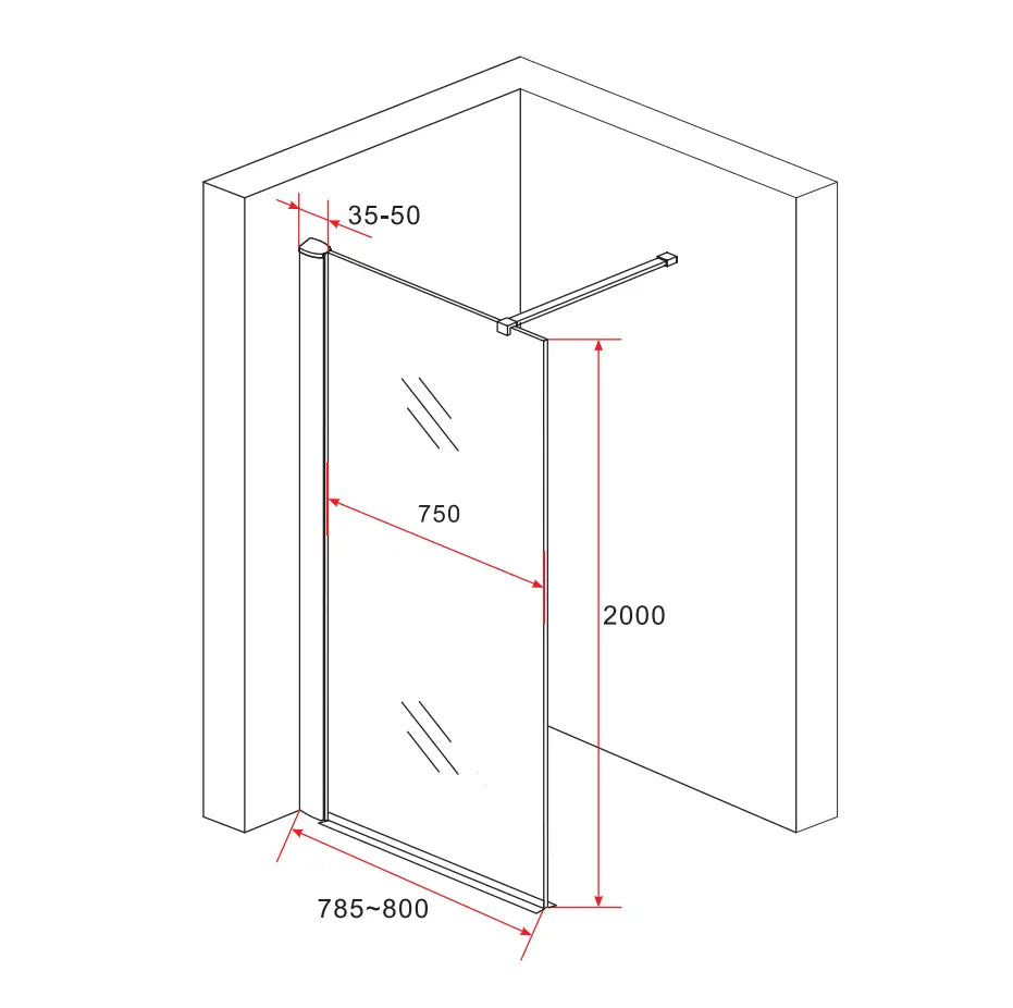 Douchewand Sanisupreme BlacklLine Series 80X200 CM Rookglas Veiligheidsglas 8 MM Zwart Vlak