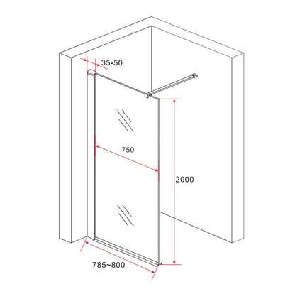 Douchewand Sanisupreme BlacklLine Series 80X200 CM Rookglas Veiligheidsglas 8 MM Zwart Vlak