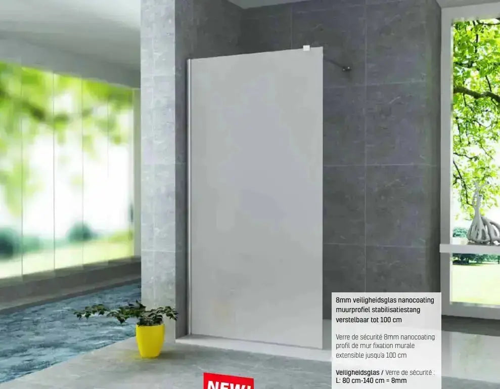 Douchewand Sanisupreme PremiumLine Series 140X200 CM Veiligheidsglas 8 MM Melkglas Vlak