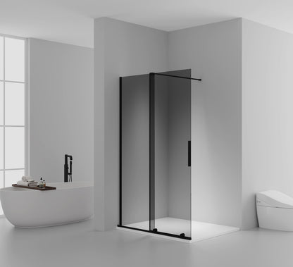 X-Slide Inloop Douchewand met schuifdeur - Omkeerbaar - Antikalk - 8MM Veiligheidsglas - 120X200CM - Mat Zwart - Grijs RookGlas Sanisupreme